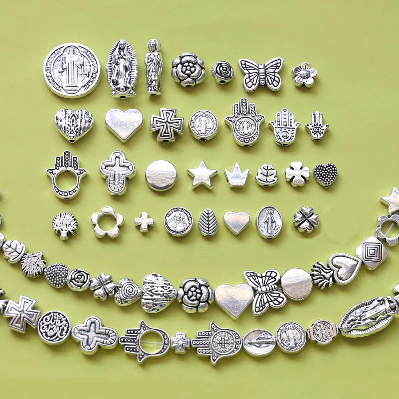 10pcs Vintage Old Vintage Silver Plated Collection Madonna Rose Cross Heart Pendant Diy Earrings handmade necklace accessories