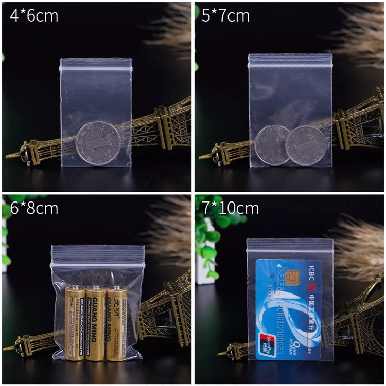 100PCS 0.05~0.2mm thick Clear PE Plastic Packaging Bags Poly Resealable Gifts Toys Books Clothes Shoes Underwear Storage Pouches