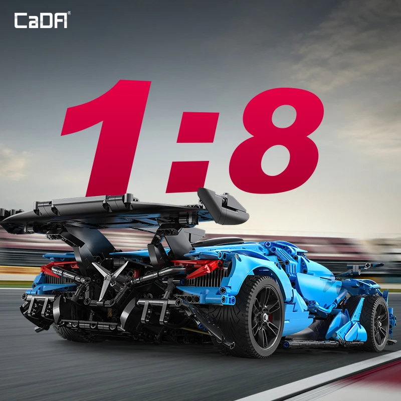 Cada 3865PCS 1:8 City Blue Racing Car V12 Hypercar Model Building Blocks Famous Supercar Sports Vehicle Bricks Toys Gifts