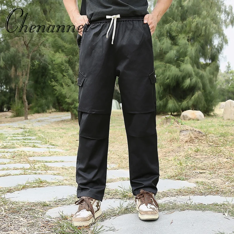 

Брюки-карго свободного кроя в японском стиле, унисекс, новая однотонная уличная одежда, простые модные широкие брюки, прямые универсальные брюки