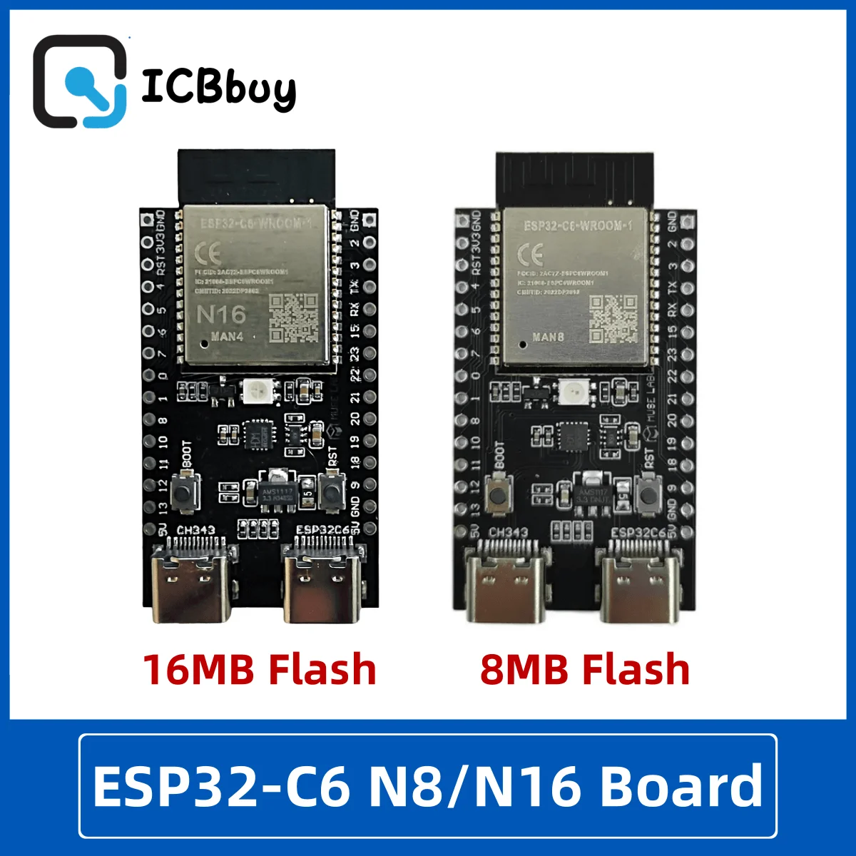 ESP32-C6-N8 scheda di sviluppo ESP32 C6 N8 N16 8MB 16MB SPI Flash Demo board Wi-Fi6 Bluetooth5 Zigbee Thread core Board