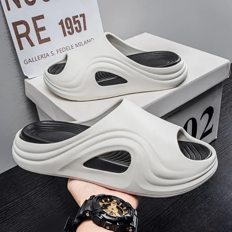 

Мужские летние новые пляжные шлепанцы с толстой подошвой, нескользящие, антибактериальные, легкие, для дома и спорта