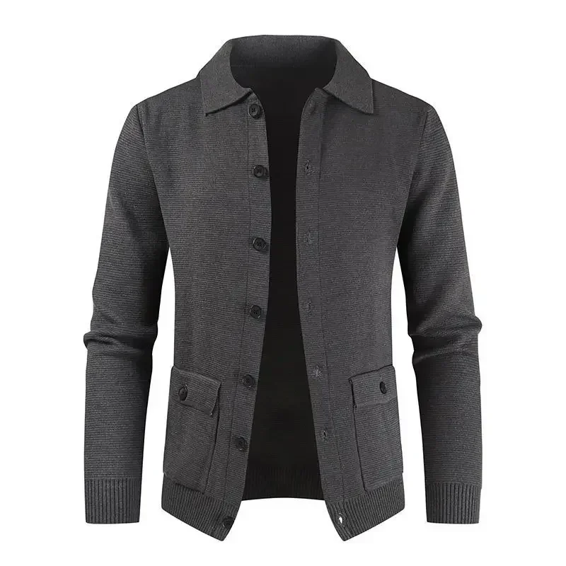 เสื้อสเวตเตอร์ถักแขนยาวสีบริสุทธิ์สําหรับผู้ชายในยุโรปและอเมริกา Pocketed Slim-fit สําหรับฤดูหนาว เอ็ม-XXXL