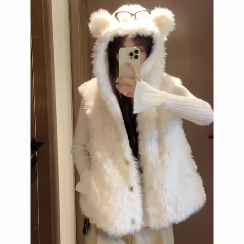 Hoody New Lamb's Wool Lovely Chaqueta Mujer Small Fellow Sweet Japanese Slim Vests Preppy Style All-match Casual Jackets