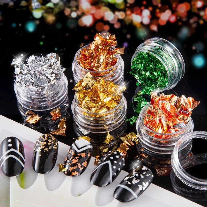 Manicuring Aluminum Foil Sequins For Nails Gold Silver Irregular Glitter Flakes Mirror Chrome Powder Manicuring  Decorations