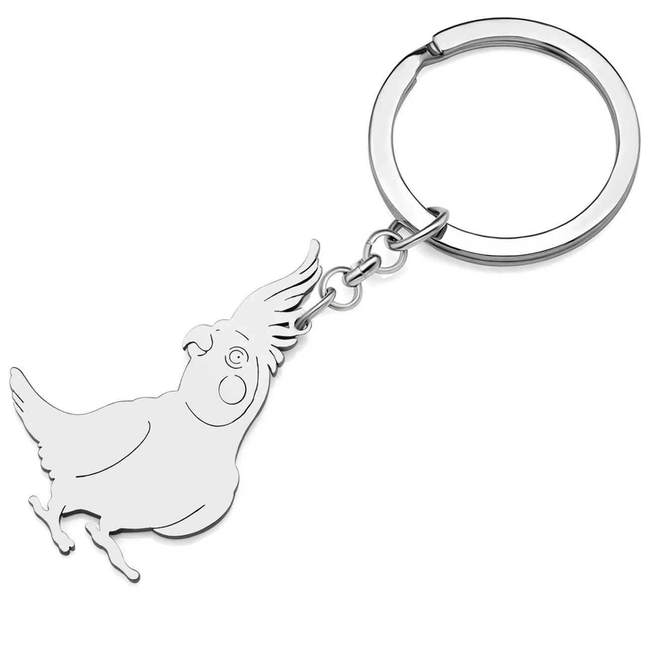 Bonsny Stainless Steel Silver-plated Cockatiel Parrot Keychains Key Ring Birds Key Chains Fashion Jewelry For Friends Car Charms