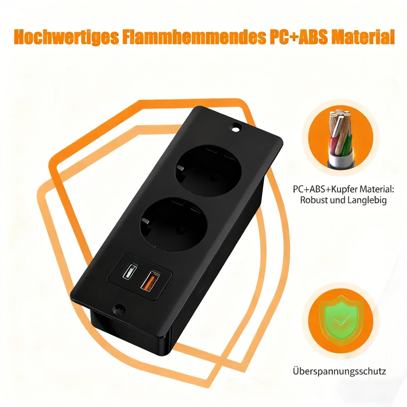 

Встраиваемые розетки EU Table Recessed Sockets с 1 USB-A и 1 Type-C, скрытая настольная розетка с удлинителем 2 м для офиса