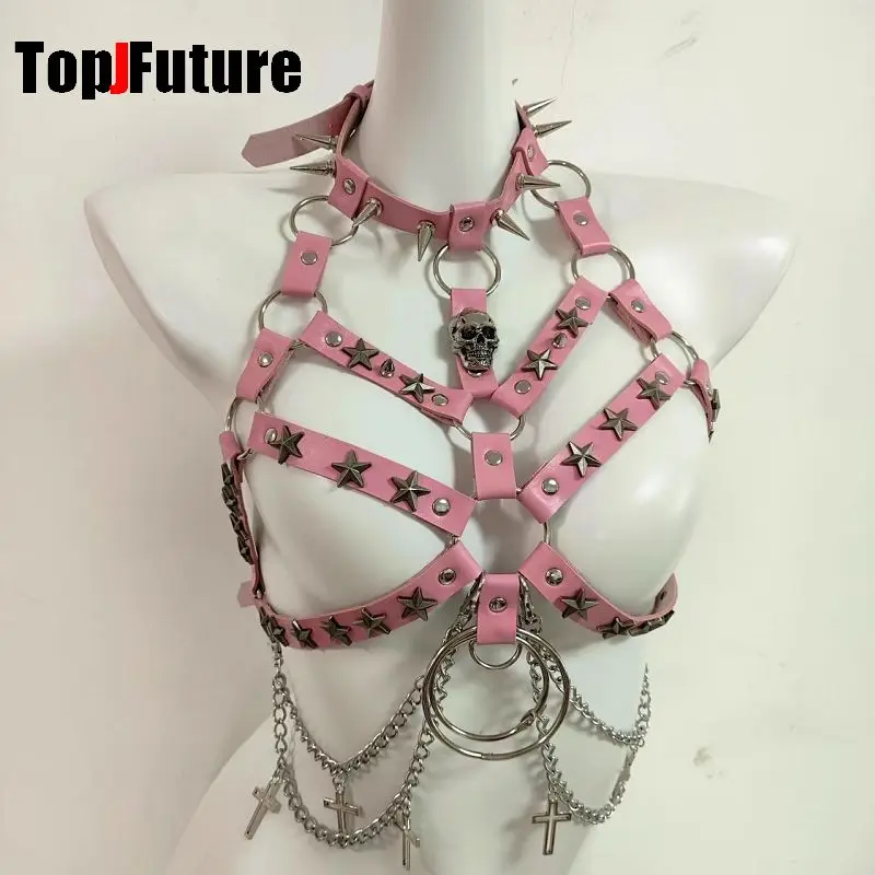 Gothic sexy Y2K girl Punk spicy girl Harajuku  subculture Chest chain Millennium punk rock dark performance party role-playing