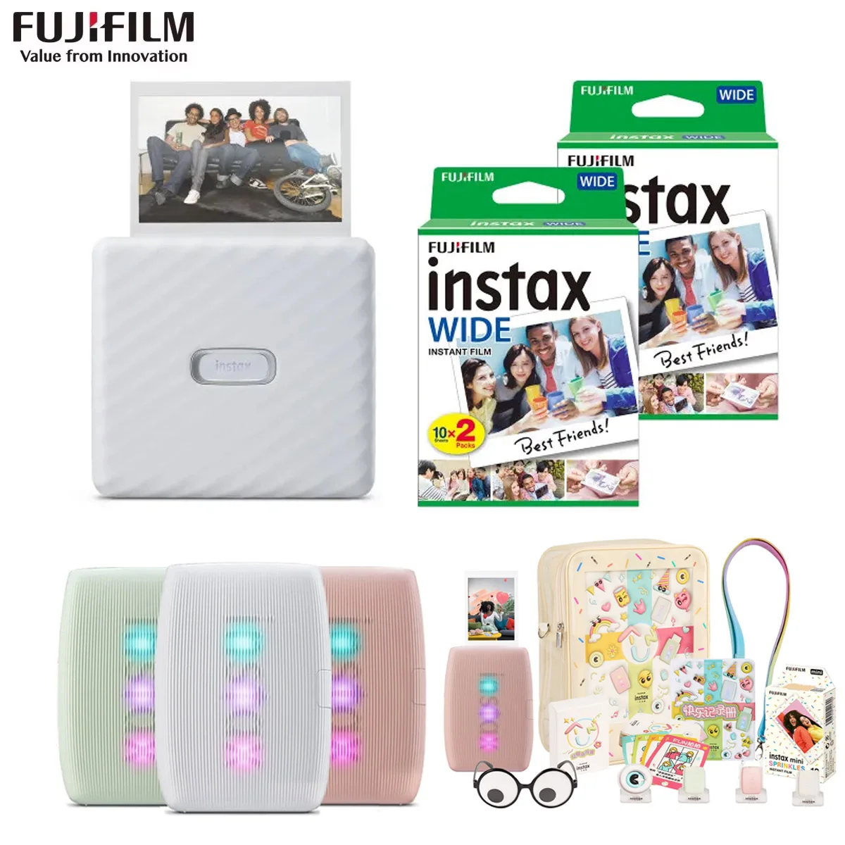 Fujifilm Instax Mini LinkWIDE Link 3 Link 2 طابعة Instax طابعات كاميرا الصور للهواتف الذكية App فيلم آلة كاميرا فوجي جديدة