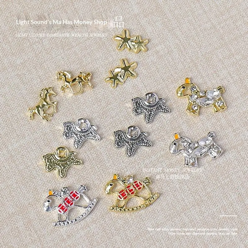 10 قطع الكرتون الحصان مسمار الفن زينة 3D البريق الإبداعية السنة الصينية الجديدة مسمار سحر حجر الراين DIY أدوات مانيكير