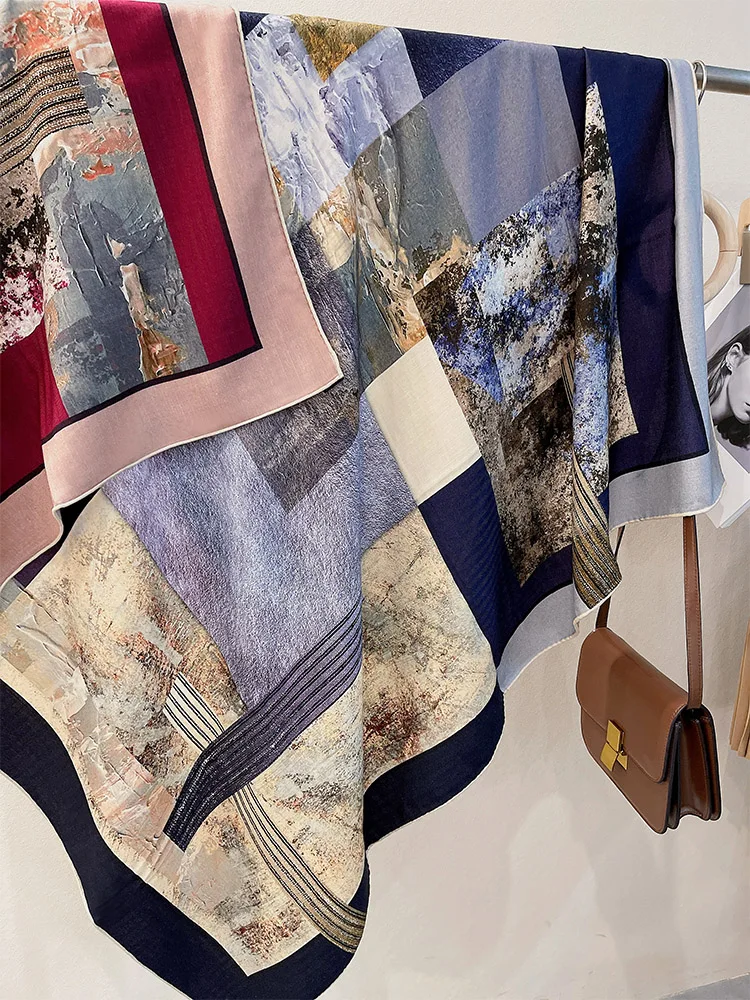 مزدوجة الوجه شالات الشتاء الفاخرة مصمم شالات النساء اليد رولارد وشاح الحرير والأوشحة الصوفية عاشق هدية الكريسماس 135 سنتيمتر #1