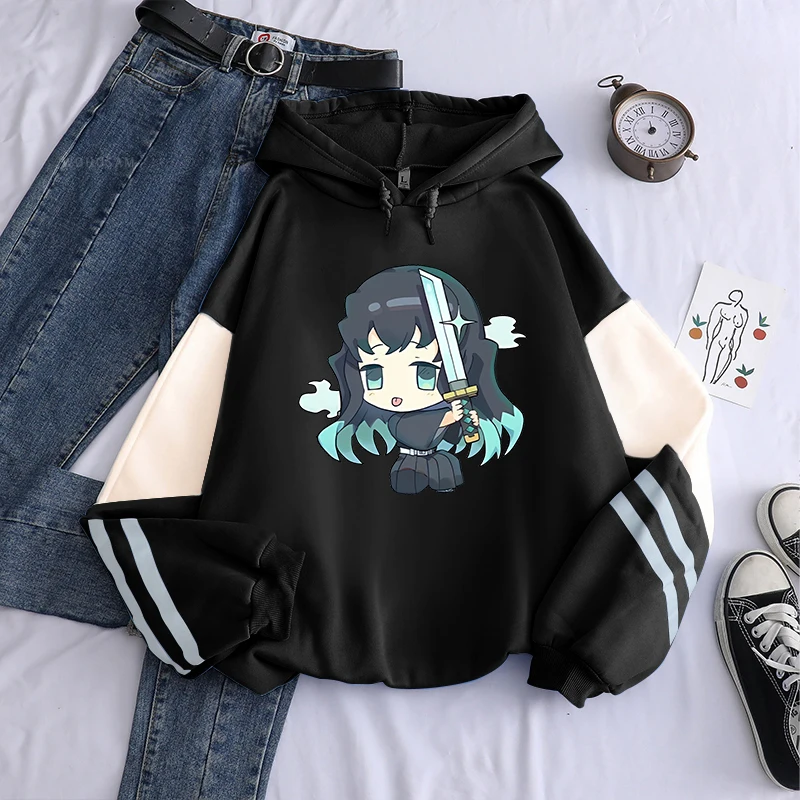 Demon Slayer Anime Hooded Tokitou Muichirou Cartoon Patchwork Hoodie Men Women Sweatshirts Harajuku Aesthetic Unisex Pullover