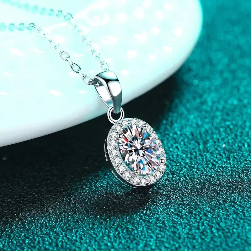 PT950 Platinum Oval 1CT Real Moissanite Nice Pendant Necklace for Women, Flawless Sparkly Diamond Very Popular Jewelry