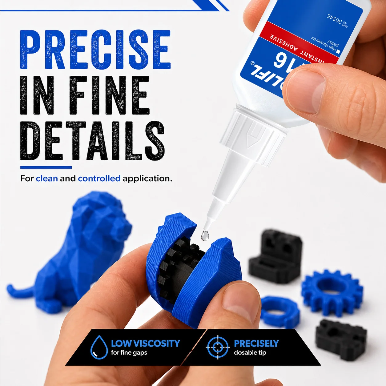 Loolifl 416 Instant Adhesive Is Specially Designed for 3D Printing, with Low Viscosity to Fit Fine Narrow Gaps, for Repairing and Bonding Figurines, Toys, and Models, Suitable for 3D Printed Models Made from Pla, Abs,