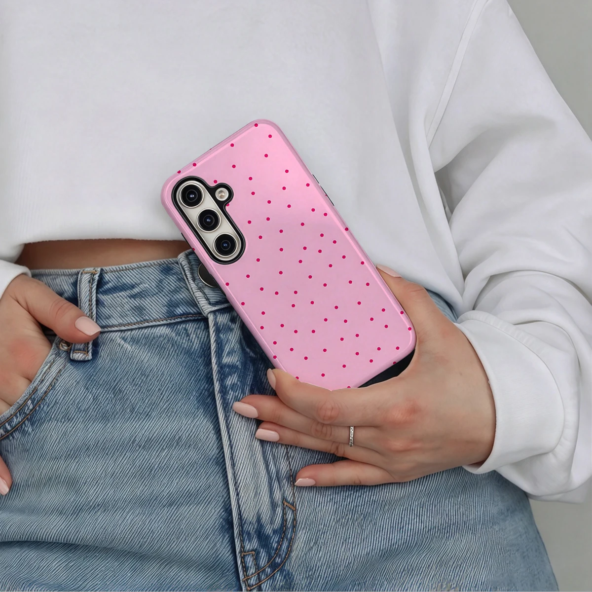 Pink Hot Pink Small Dots Phone Case For Samsung Galaxy S26 S25 Ultra S24 S23 Plus Hard Shock‑Absorption 2-in-1Protective Cover