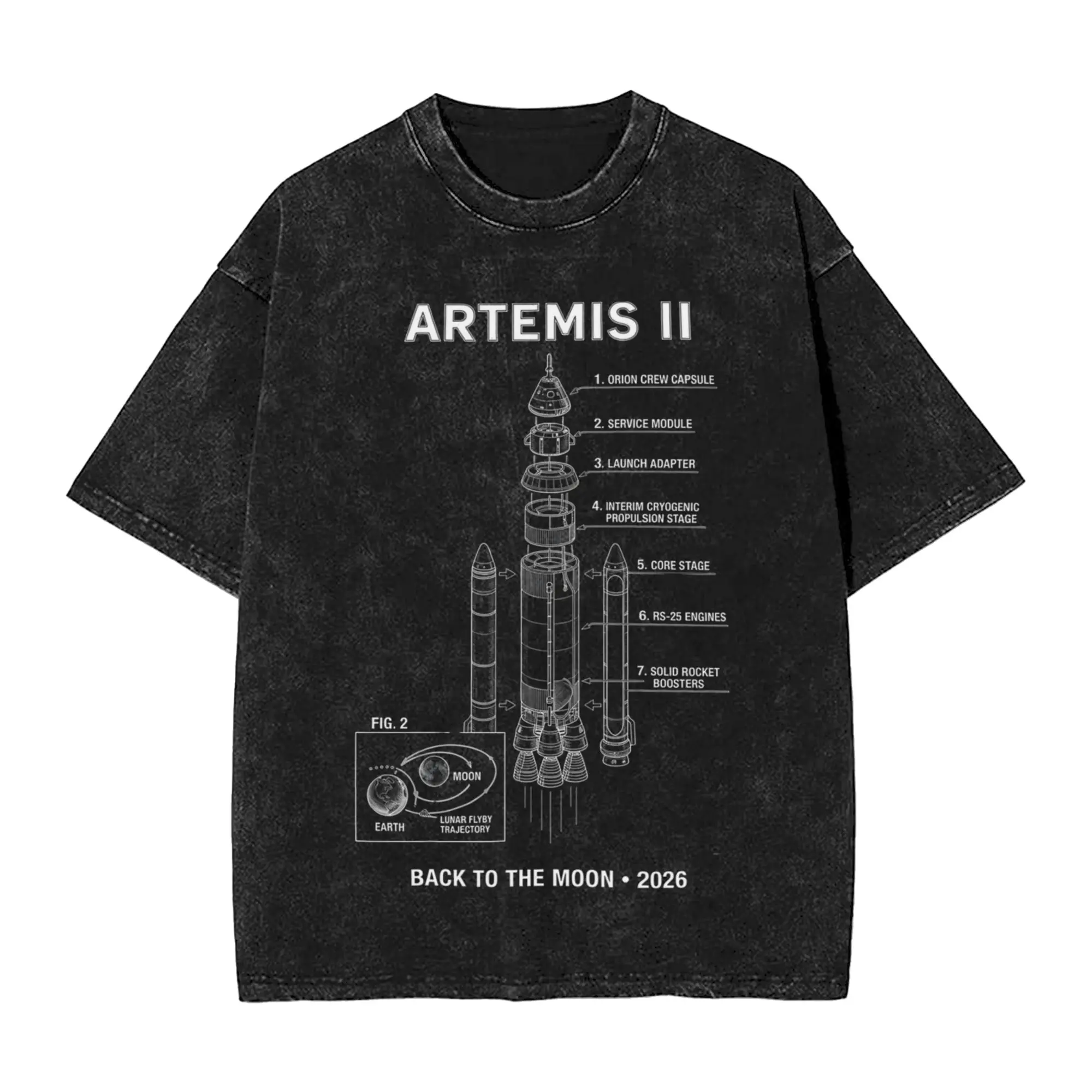 Artemis II Moon Mission Washed T Shirts Streetwear Hip Hop Fashion T-Shirt  Tees for Men Women Short Sleeve High Street Summer