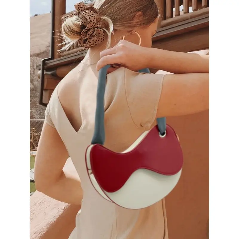 New niche contrasting color wave accordion underarm bag, semi-circular handheld shoulder bag, trendy