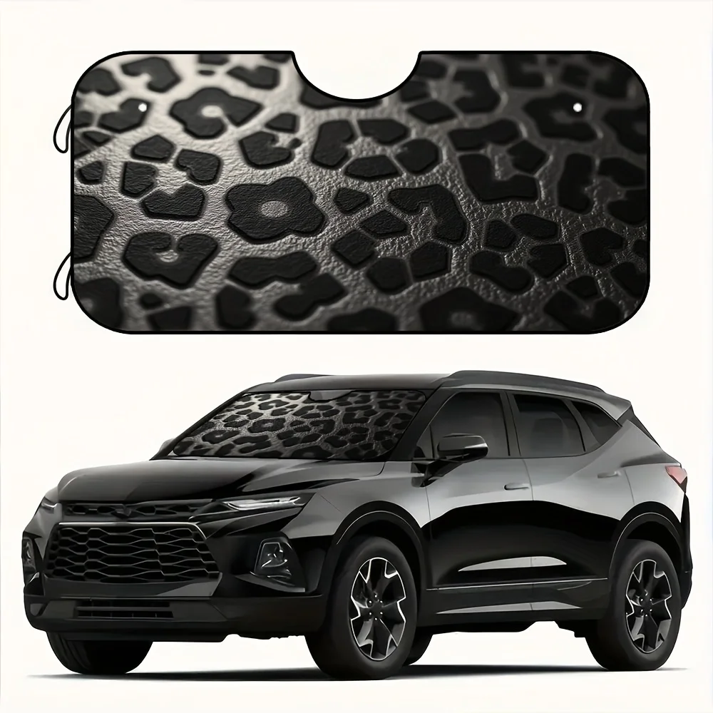 1 unidad, parasol plegable de lujo para parabrisas de coche con diseño de piel de leopardo negro y dorado, que protege de los rayos UV, adecuado