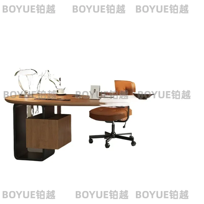 for Solid Wood Curved Executive Desk Light Luxury President Office Computer Table Modern Simple Commercial Workstation