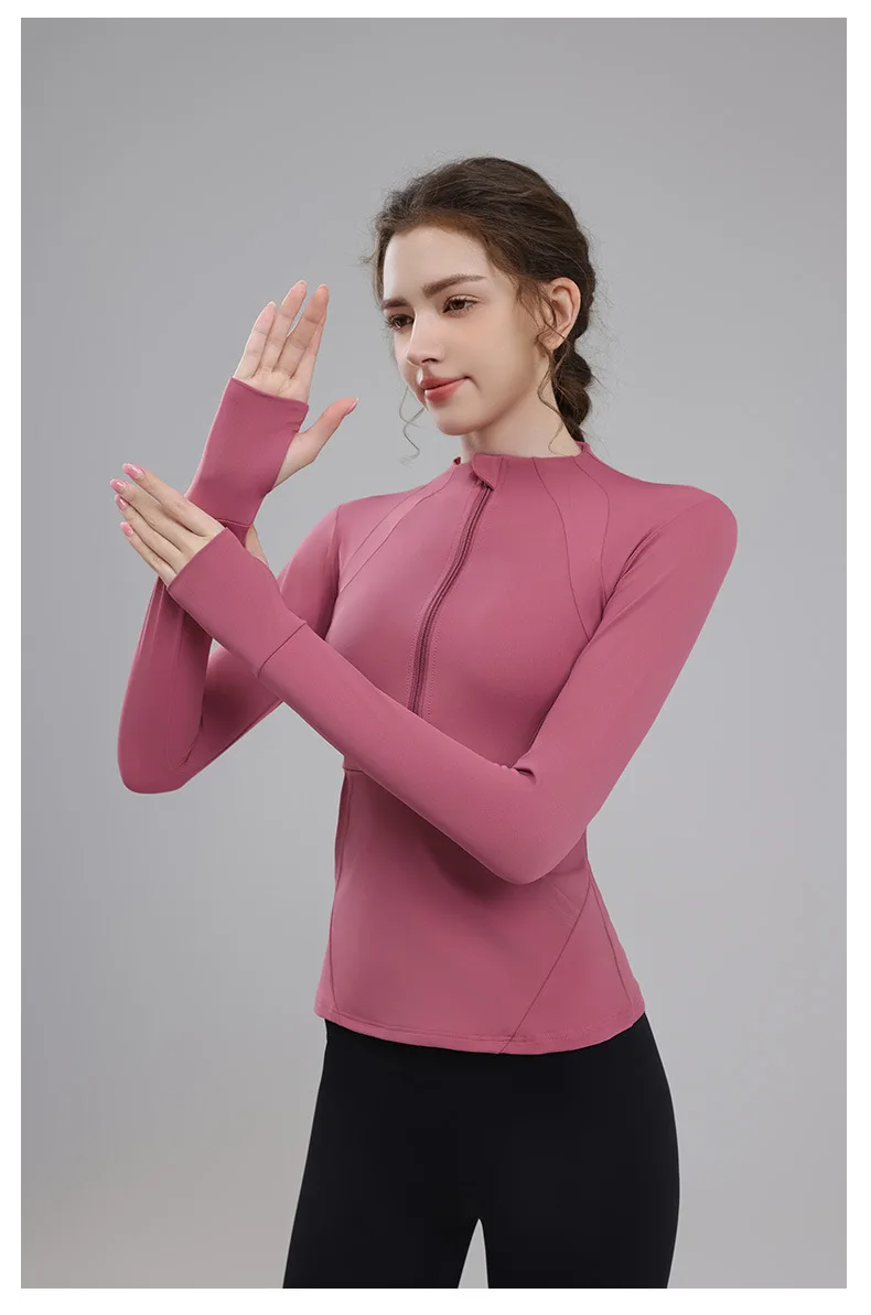 Ropa de Yoga para mujer, Tops de entrenamiento para correr, sudadera transpirable, ropa deportiva con media cremallera, ropa deportiva ajustada para montar