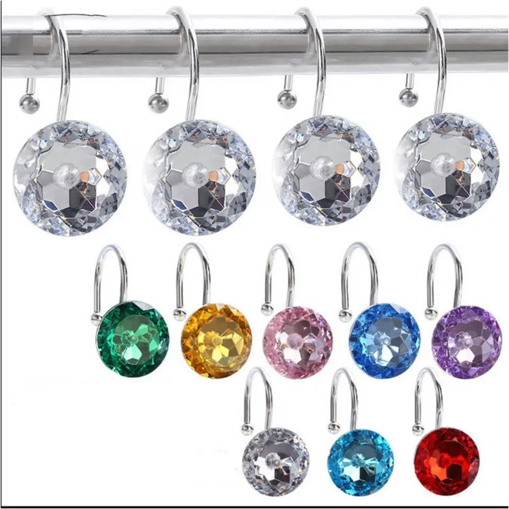 

12PCS Shower Curtain Hooks Rings for Bathroom, Stainless Steel Decorative Rhinestones Hangers for Shower Curtains, Clothing