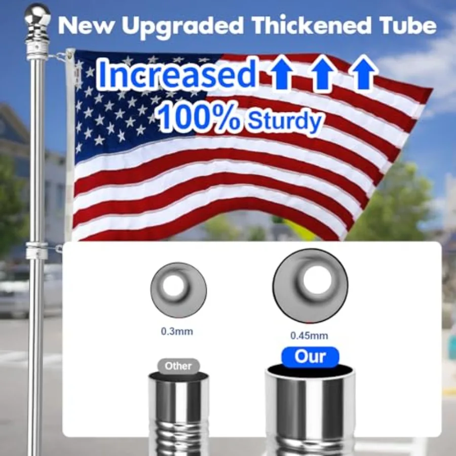 Anovo Flag Pole Kit - Upgraded Holder, Stainless Steel Flag Poles with 1 Inch Metal 30° Rotating Flag Pole Rings Two Position Flag Pole