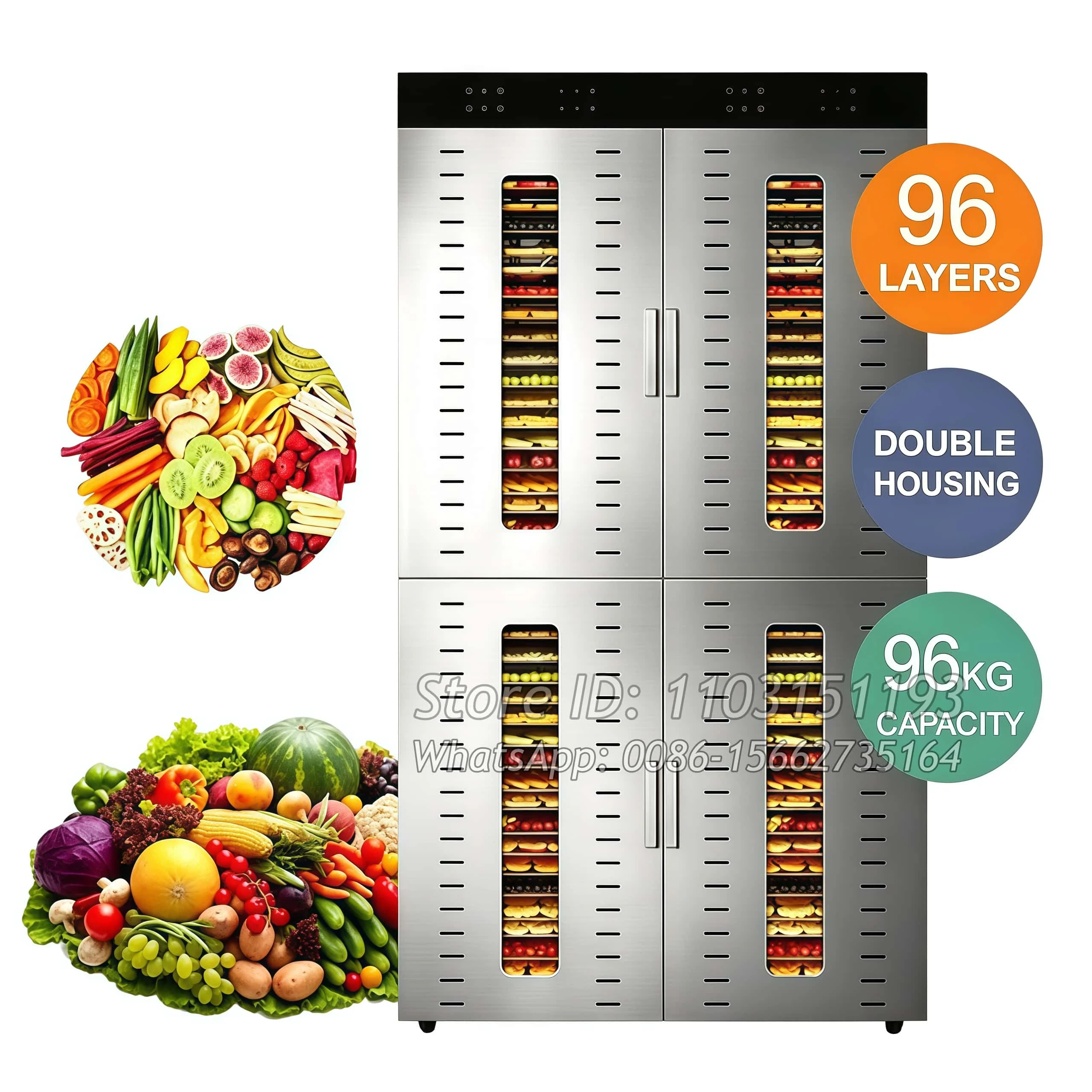 96 Trays Big Capacity Automatic Fruit Dehydrator Machine Commercial Fruit Drying Machine For Processing Fruit And Vegetables