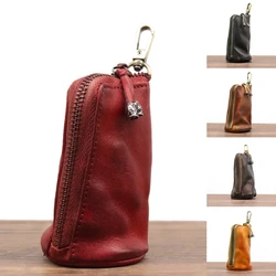 Men Key Bag Genuine Leather Buckets Key Cases Pouch Zipper Keychain Auto Car Key Case Bag Women Home Key Holder