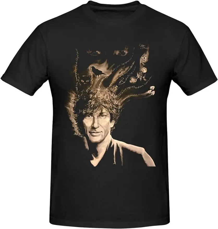 

Neil Gaiman Men's Short Sleeve Graphic T-Shirts Casual Novelty Cotton Crewneck Tees Black