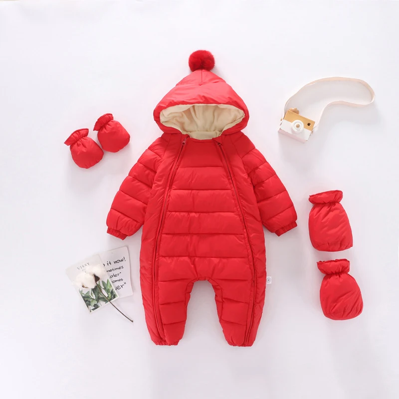 Newborn Winter Romper Baby Snowsuit Plus Velvet Thick Baby Boys Jumpsuit Baby Girls Overalls Toddler Coat Kids Clothes