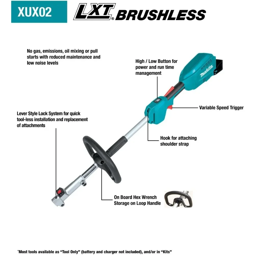 Brushless Couple Shaft Power Head Kit w/String Trimmer, Pole Saw & Articulating Hedge Trimmer Attachments (4.0Ah)