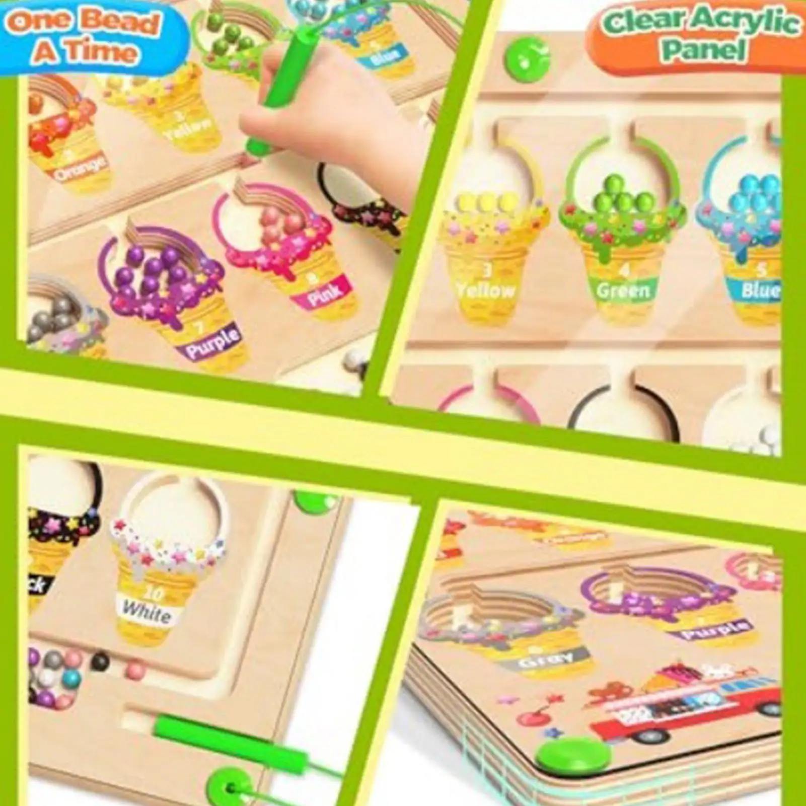 Magnetic Color Maze Board Wooden Color Sensory Maze Toy Magnet Balls Puzzles Board For Fine Motor Skills Preschool Kindergarten