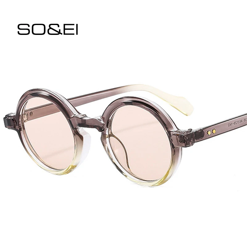 SO&EI Retro okrągłe Punk damskie okulary przeciwsłoneczne moda podwójny kolor gradientowe odcienie UV400 męskie nity okulary przeciwsłoneczne