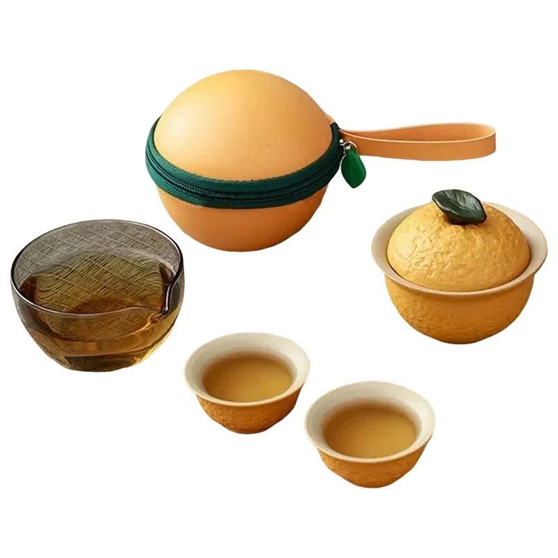 

A84E-Customize Chinese Tea Set Portable Teapot Set Travel Tea Cups Of Tea Ceremony Accessories One Pot Two Cup Suit