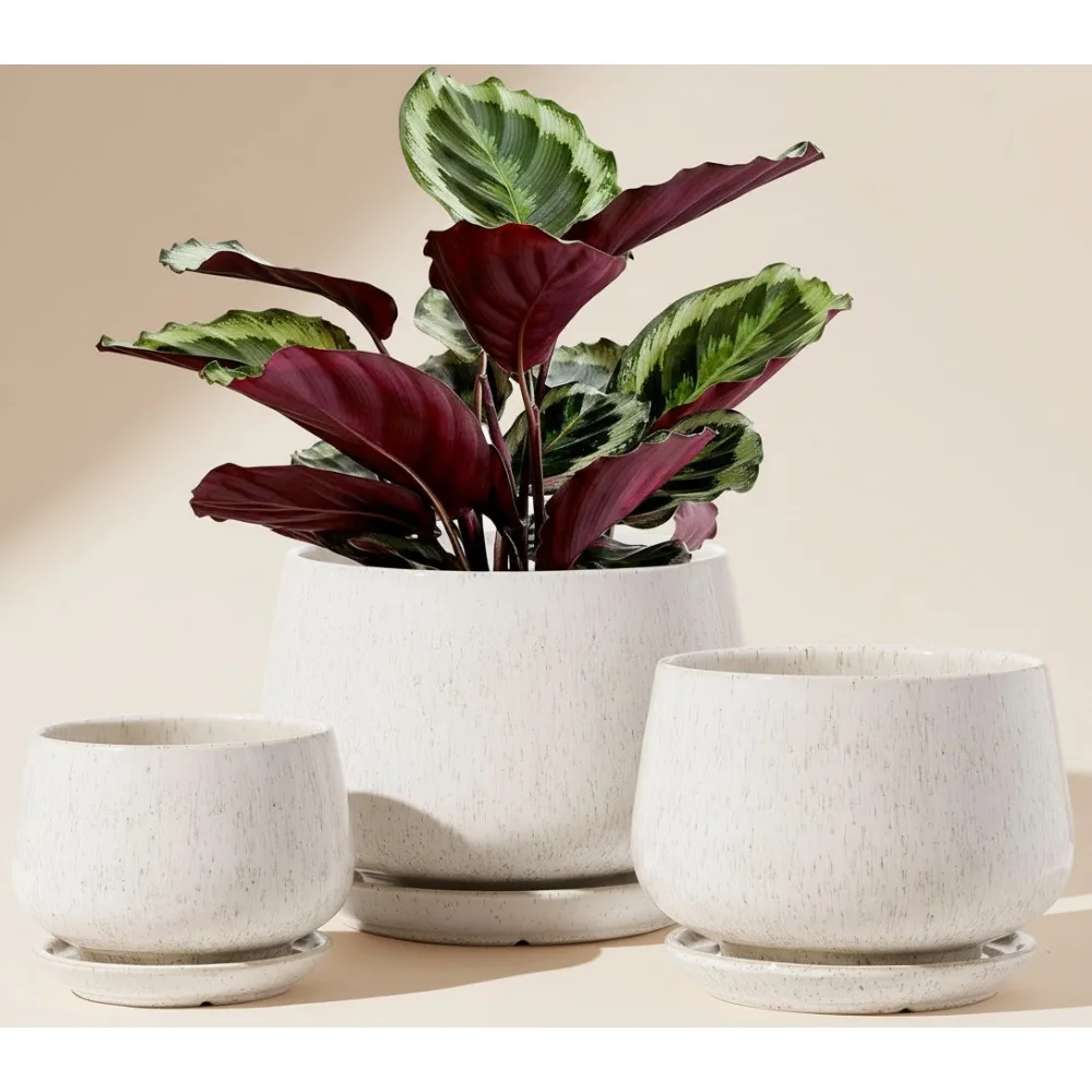 

Набор из трех керамических горшков для растений с дренажными отверстиями и блюдцами, комнатные цветочные горшки для суккулентов, идеальный подарок для мамы