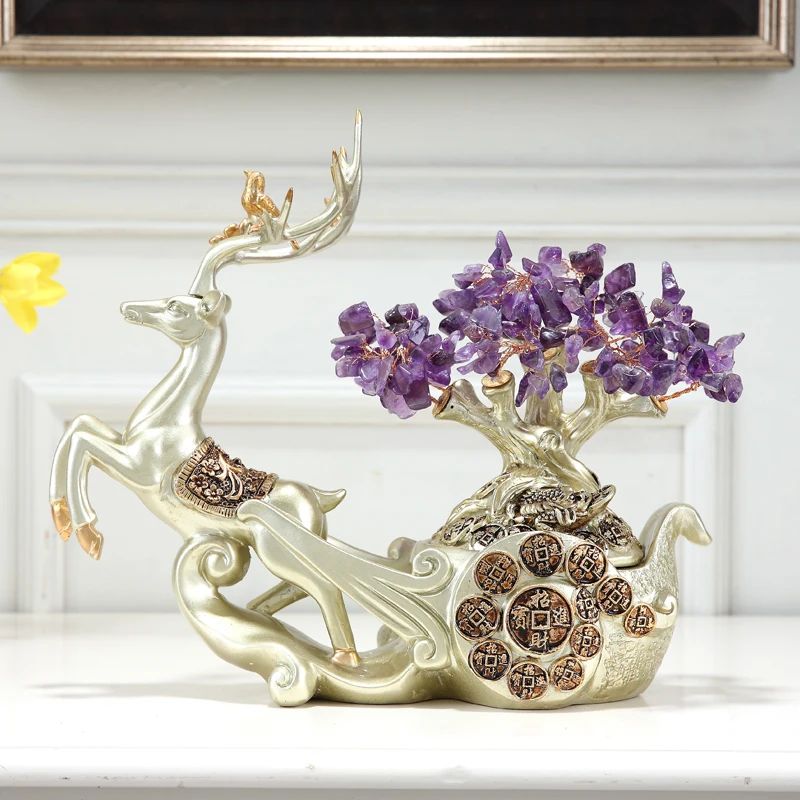 Gifts and decorations: Deer Zhaocai Crystal Fate Money Tree, Living Room Decoration, Relocation, New Residence, Store Gift