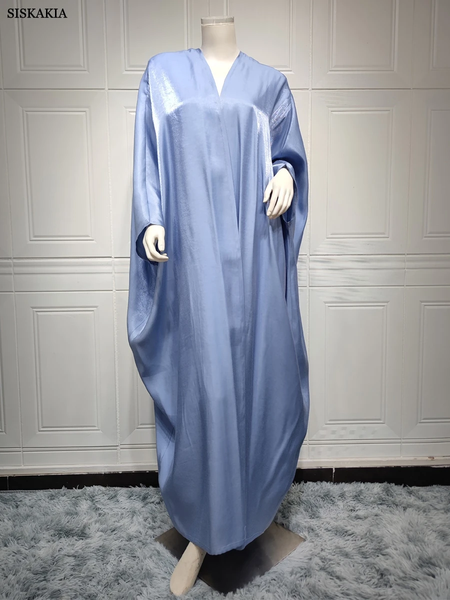 Mode Casual Moslim Open Abaya Voor Vrouwen Corban Eid Al Adha 2023 Nieuwe Heldere Zijden Satijnen Vest Gewaad Oversized Batwing Mouw