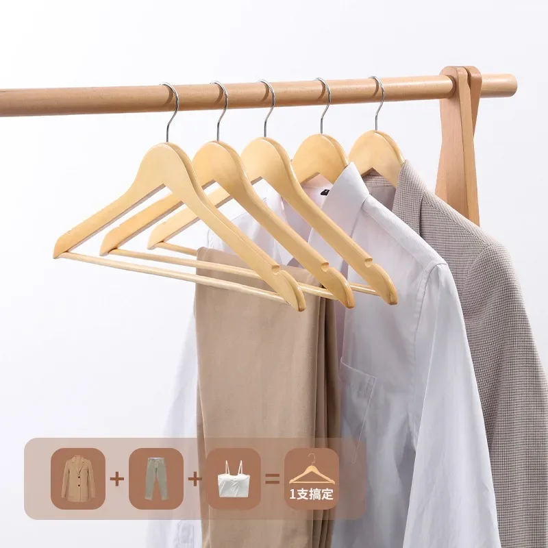 

10Pcs/set Adult Extra-Wide Solid Wood and Metal Hook Wooden Hangers With Notches Non-slip Metal Hook for Clothes