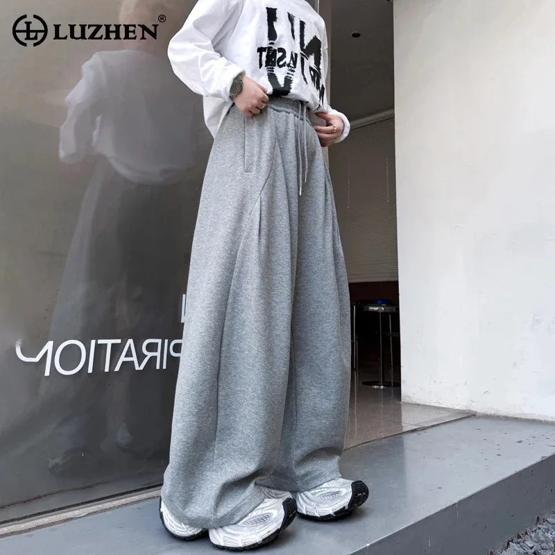 

LUZHEN Cotton Loose High Quality 2025 Wide Leg New Casual Sweatpants Men's Stylish Street Solid Color Straight Trousers JY5551