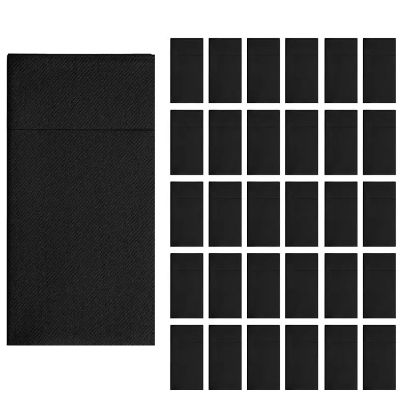

150PCS Disposable Dinner Napkins With Built-In Flatware Pocket,Prefolded Cloth Like Paper Napkins Black-AT30