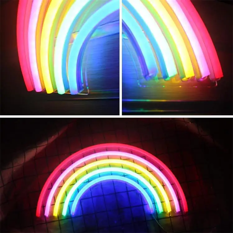 Rainbow Neon Sign Light for Bedroom Hanging Wall Party Christmas Decoration Colorful Night Light Neon Bulb Desktop Lamp 30*16cm