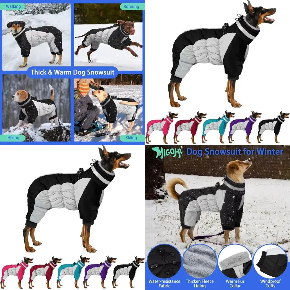 

Full Body Warm Reflective Winter Coat with Harness for Large Dogs - Fleece Lined, Windproof Suit with Zipper for Small to 3XL Do