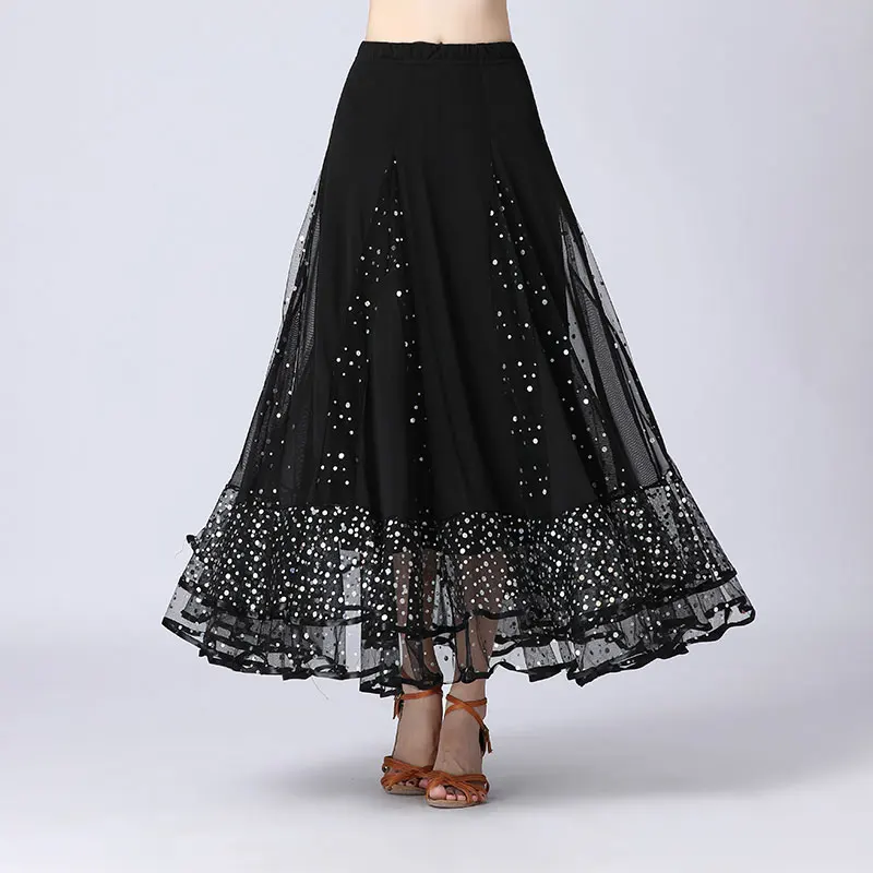 Women Modern Dance Costumes Flamenco Sequin Dance Skirts Waltz Spanish Ballroom Tango Adult Stage Dancing Skirt