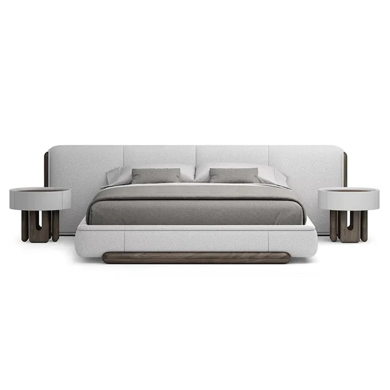 Modern simple tatami, soft bag solid wood bed, Italian minimalist high PC and console game bedroom widescreen bed