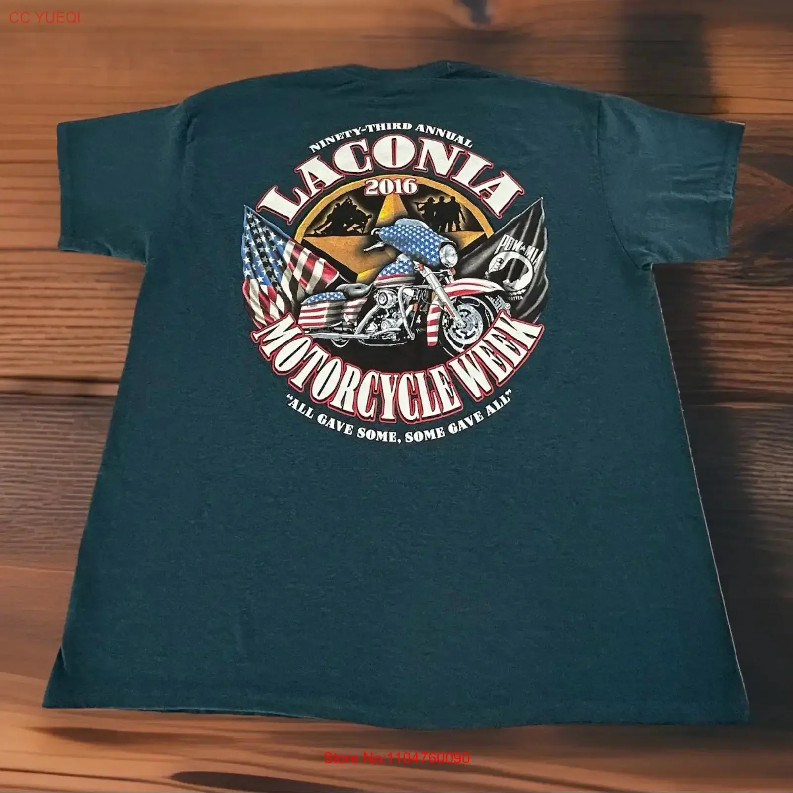 Футболка мужская XL синяя 93rd Laconia Bike Week POW MIA с флагом США, винтажная, с эффектом потертости, слегка эластичная