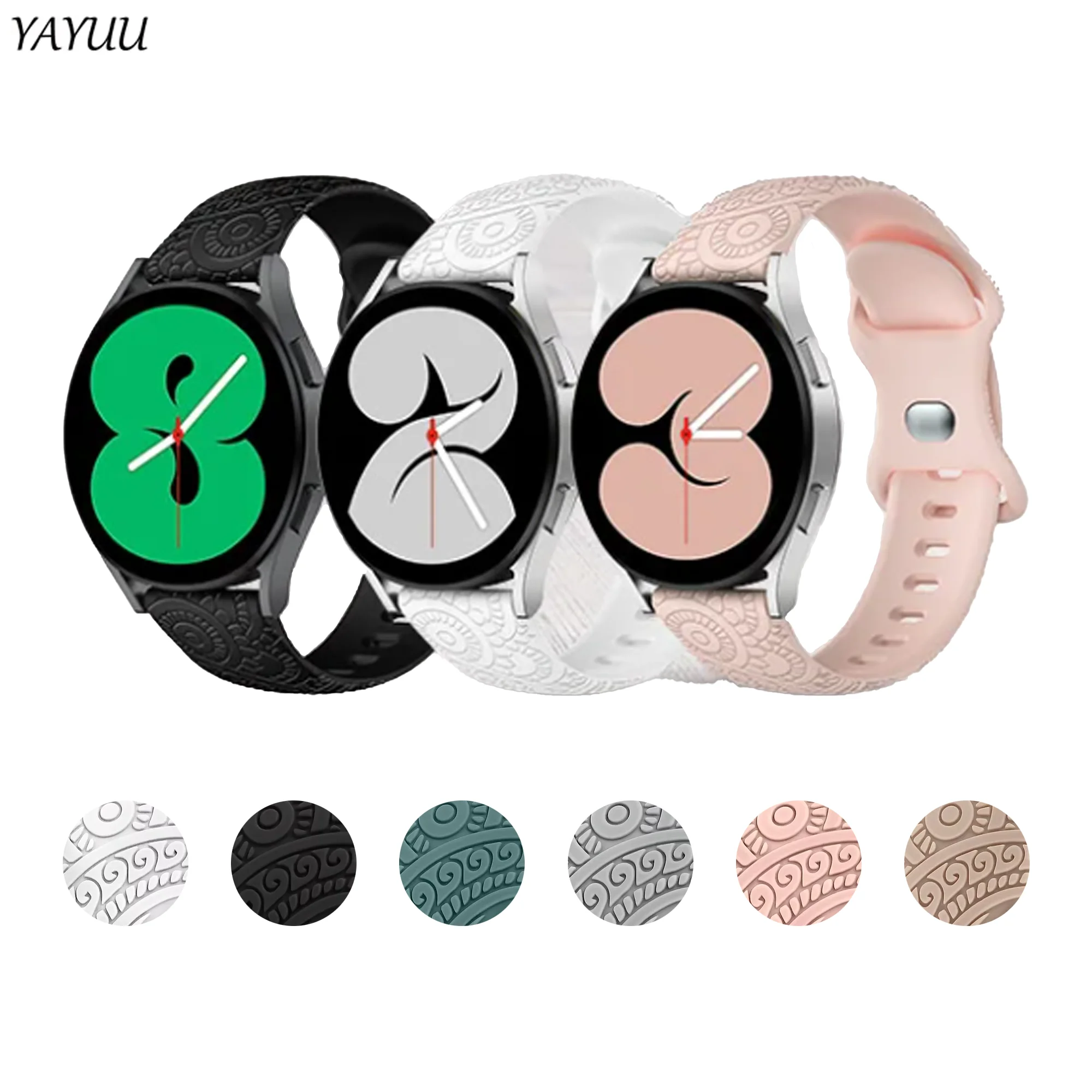 สายซิลิโคน20มม. ลายดอกไม้สำหรับ Samsung Galaxy WATCH 6/5/4 40มม. 44มม./Watch 5 Pro 45มม./6/4 CLASSIC 43มม. 47มม./Active2