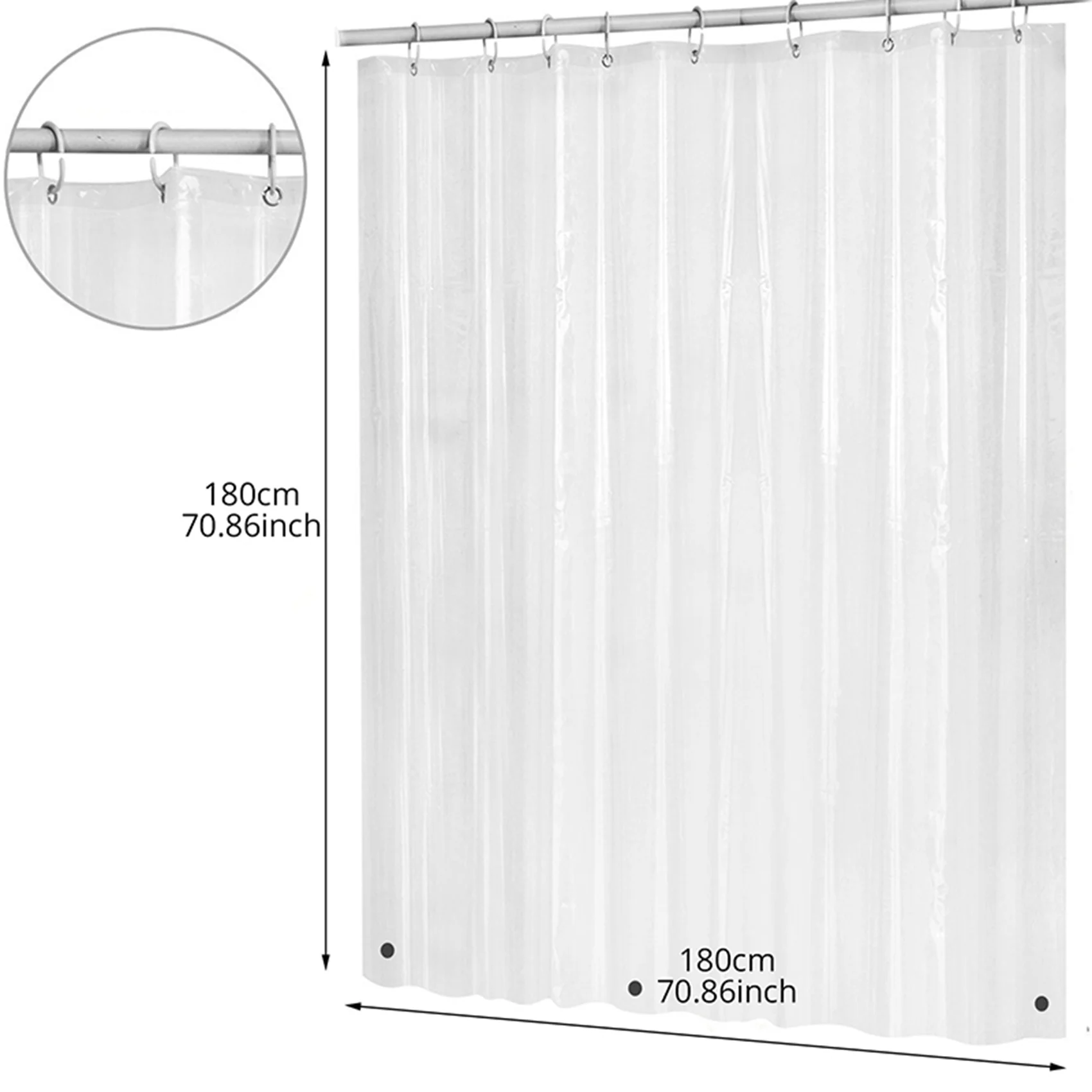 B25B 3 pezzi 180 cm x 180 cm plastica peva tenda da doccia impermeabile trasparente bianco trasparente tenda da bagno di lusso con ganci