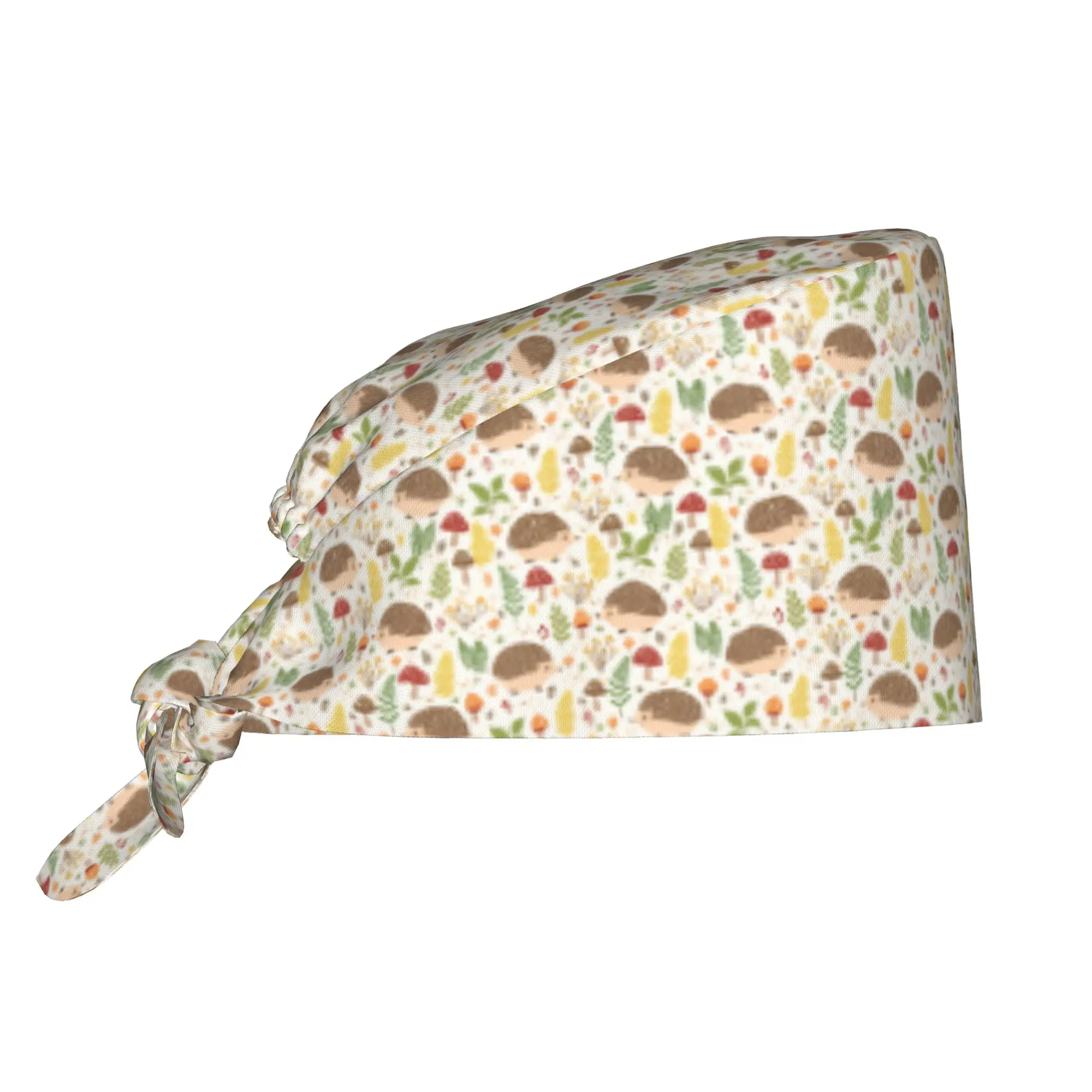Hedgehog Furze Pig  Scrubs Cap Surgical Hats Women Men On Light Beige Small Mammal  Operating Room Cap Nursing Cap Lab Works Hat