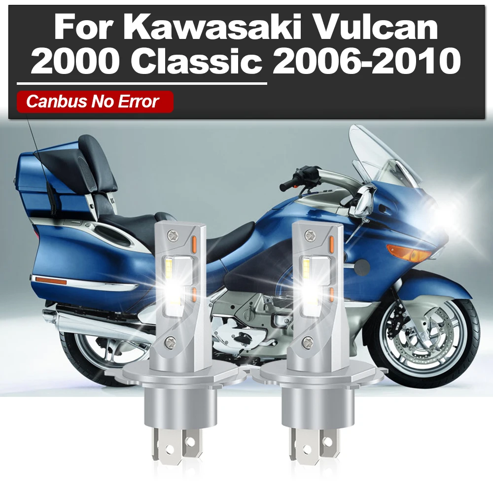 1/2X H4 9003 LED Headlight Bulb High & Low Beam Motorcycle Headlamp For Kawasaki Vulcan 2000 Classic 2006 2007 2008 2009 2010
