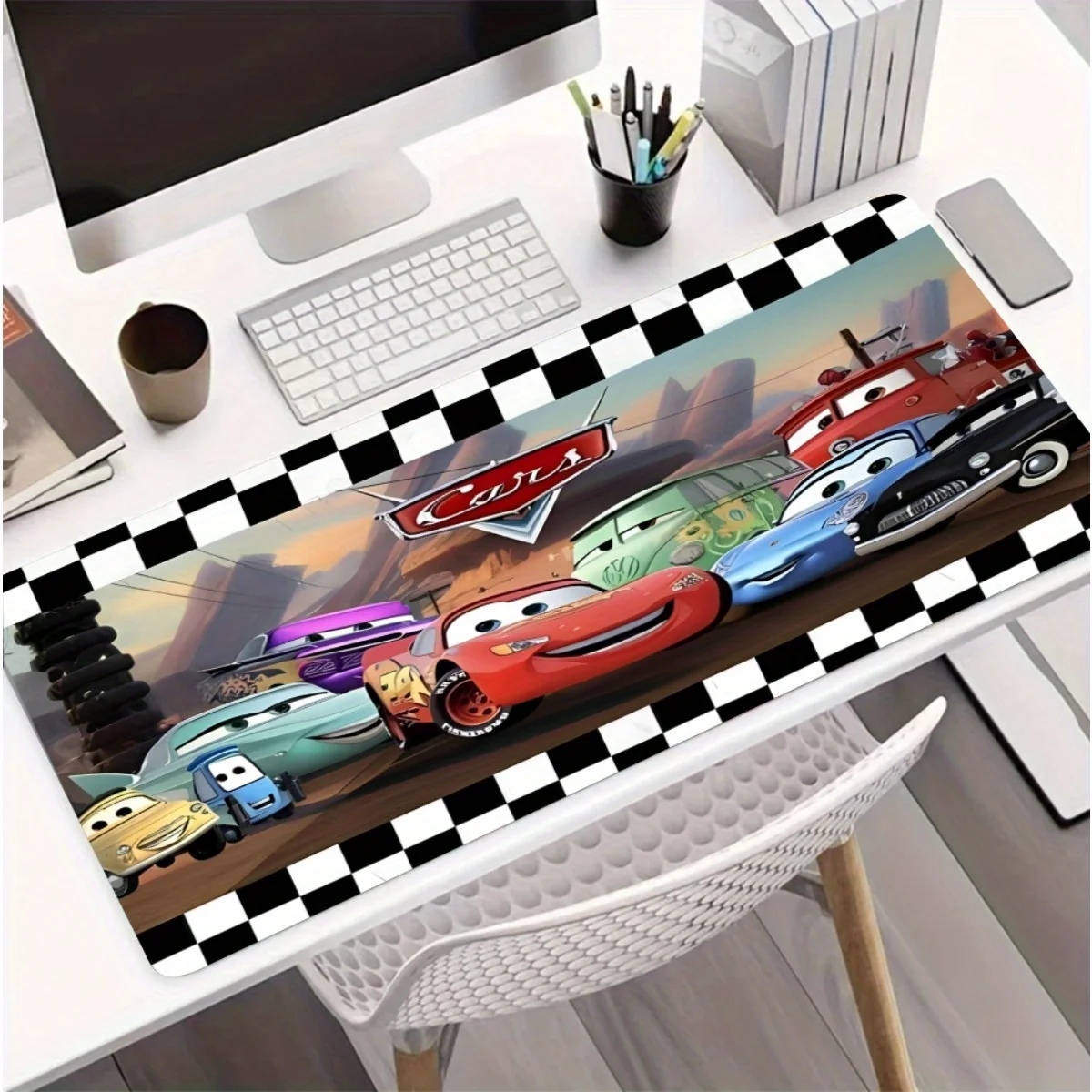 

1pc Disney Cars Lightning McQueen Mouse Pad - Official Cars Movie Desk Mat with Radiator Springs Desert Sunset, Thick-Edged Non-